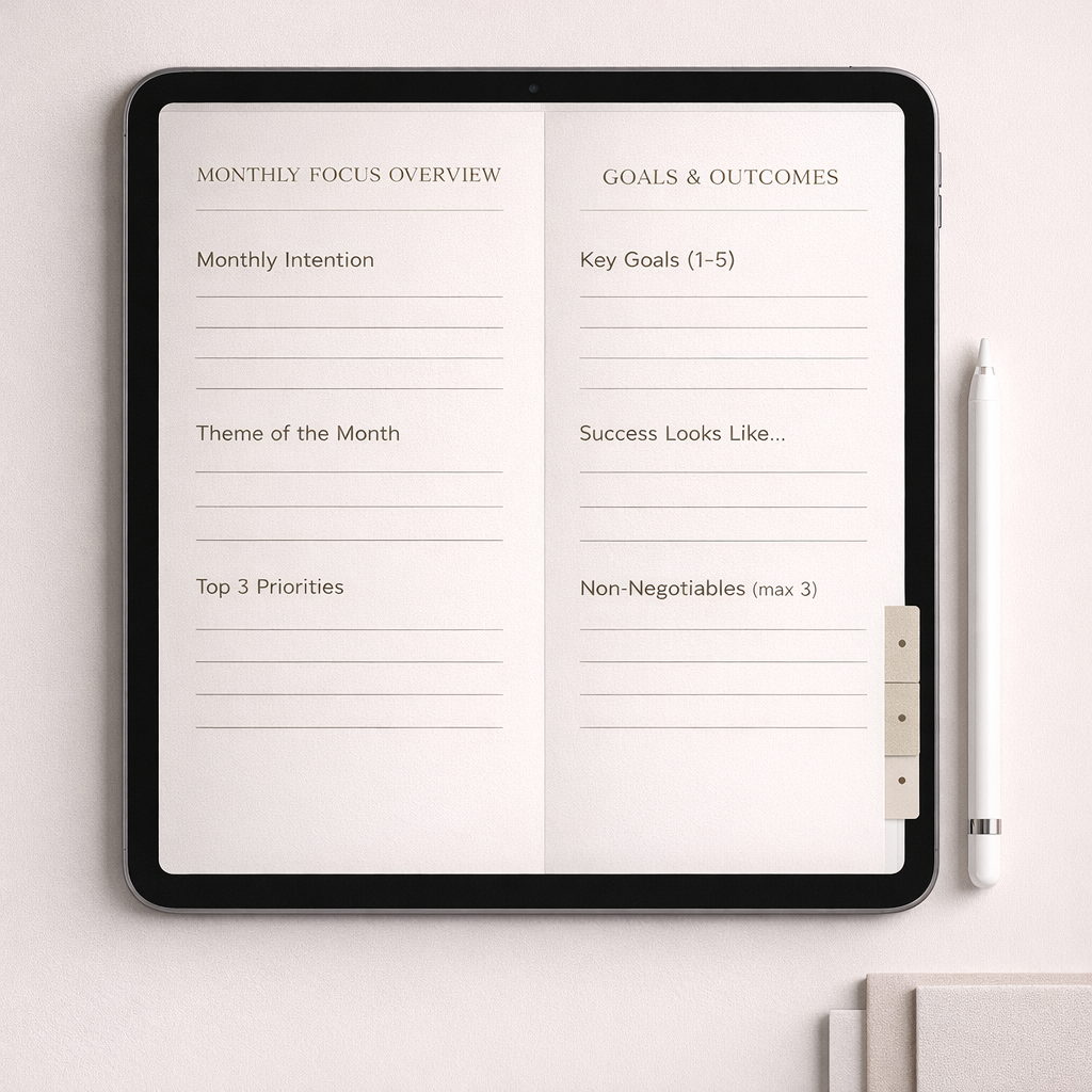 Monthly Focus System – Digital Planner (PDF)